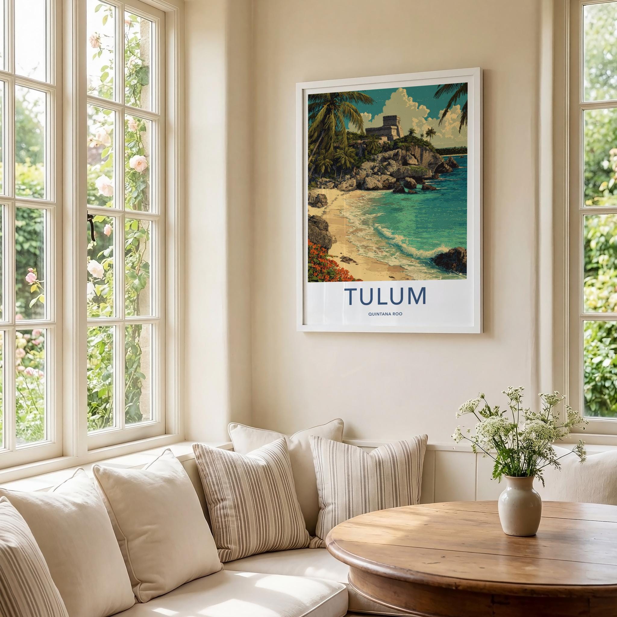 Tulum Poster - Mexico Travel Art - Mayan Cliff Beach Wall Decor