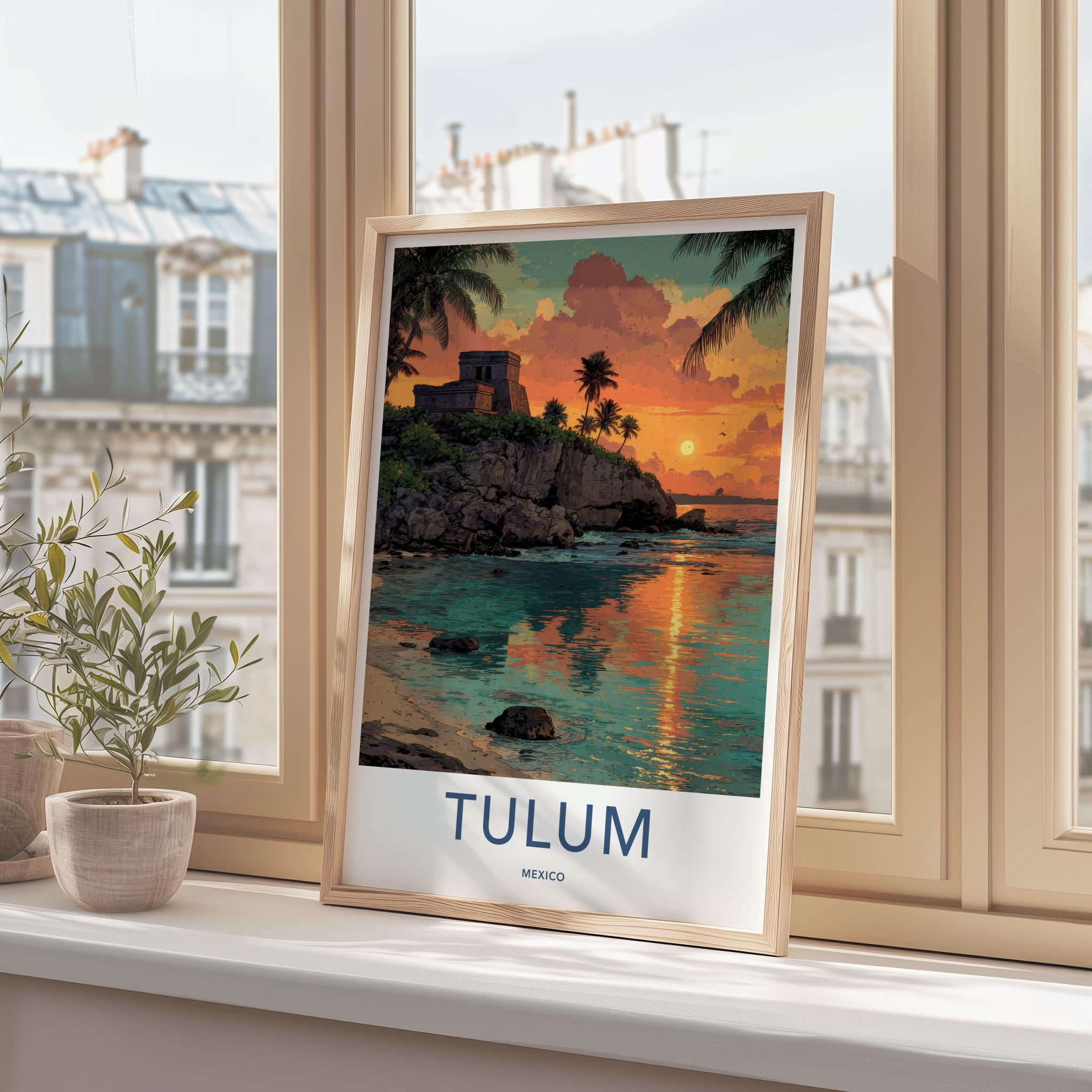 Tulum Poster - Mexico Travel Art - Tropical Cliff Sunset Home Decor