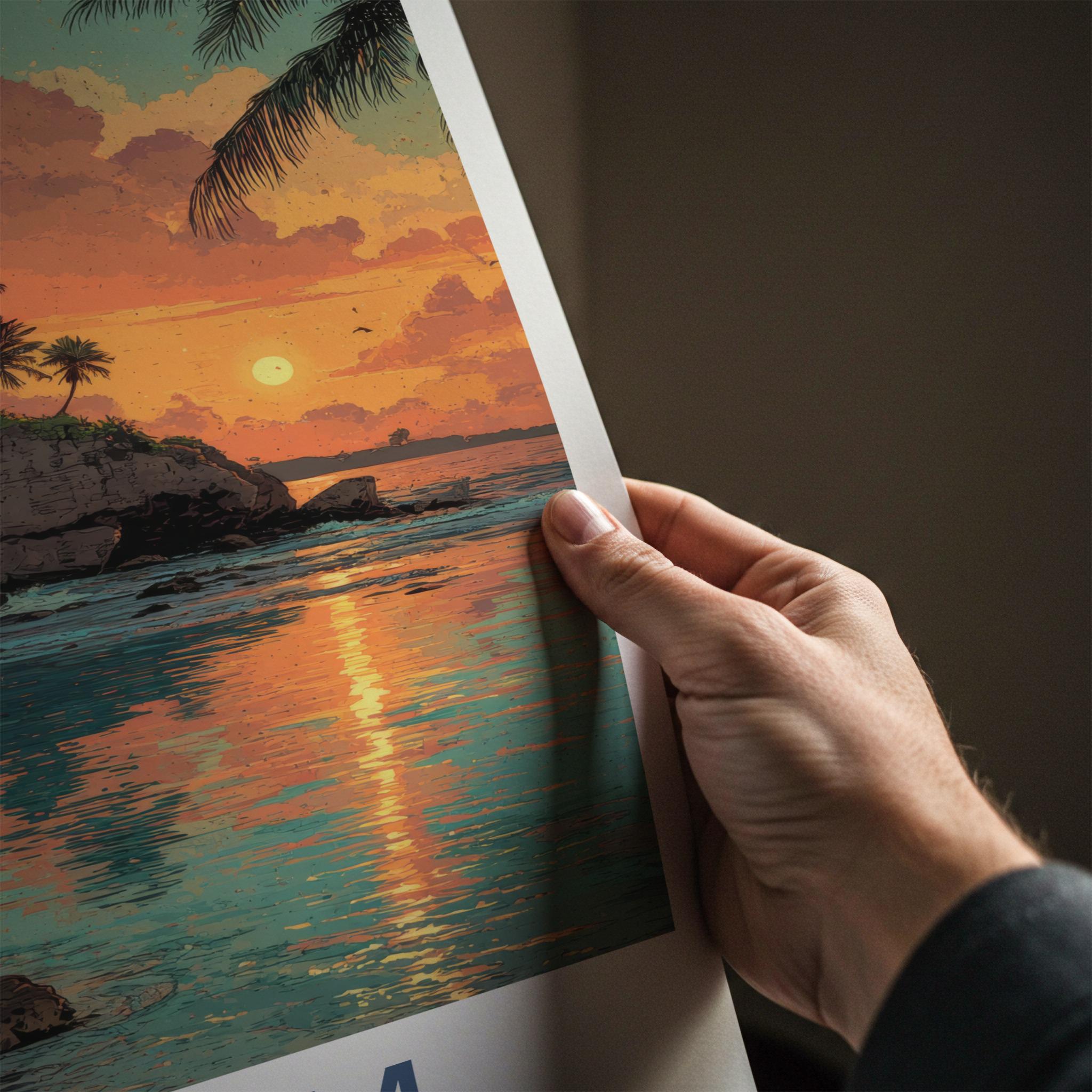 Tulum Poster - Mexico Travel Art - Tropical Cliff Sunset Home Decor
