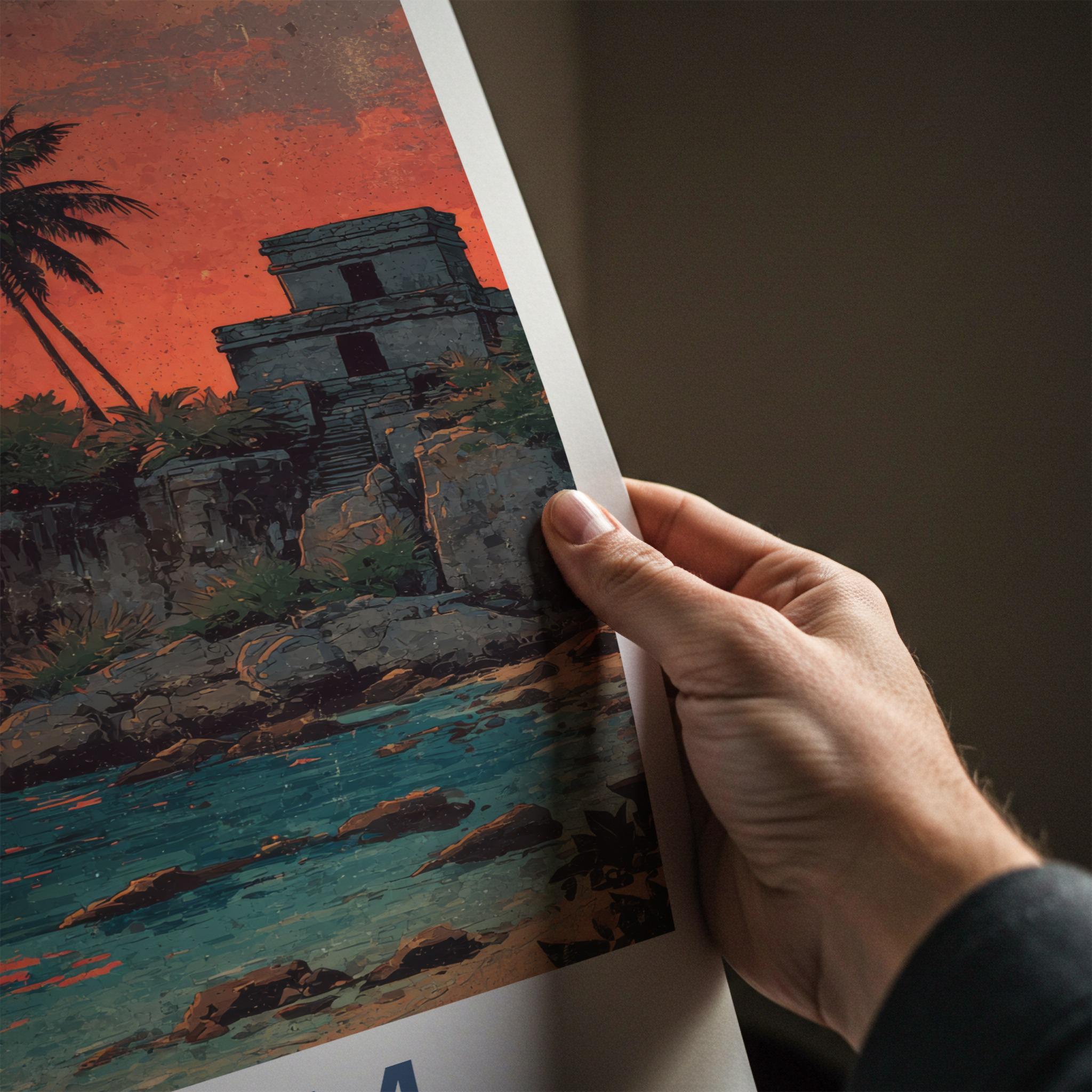Tulum Poster - Mexico Travel Art - Tropical Ruins Sunset Wall Decor