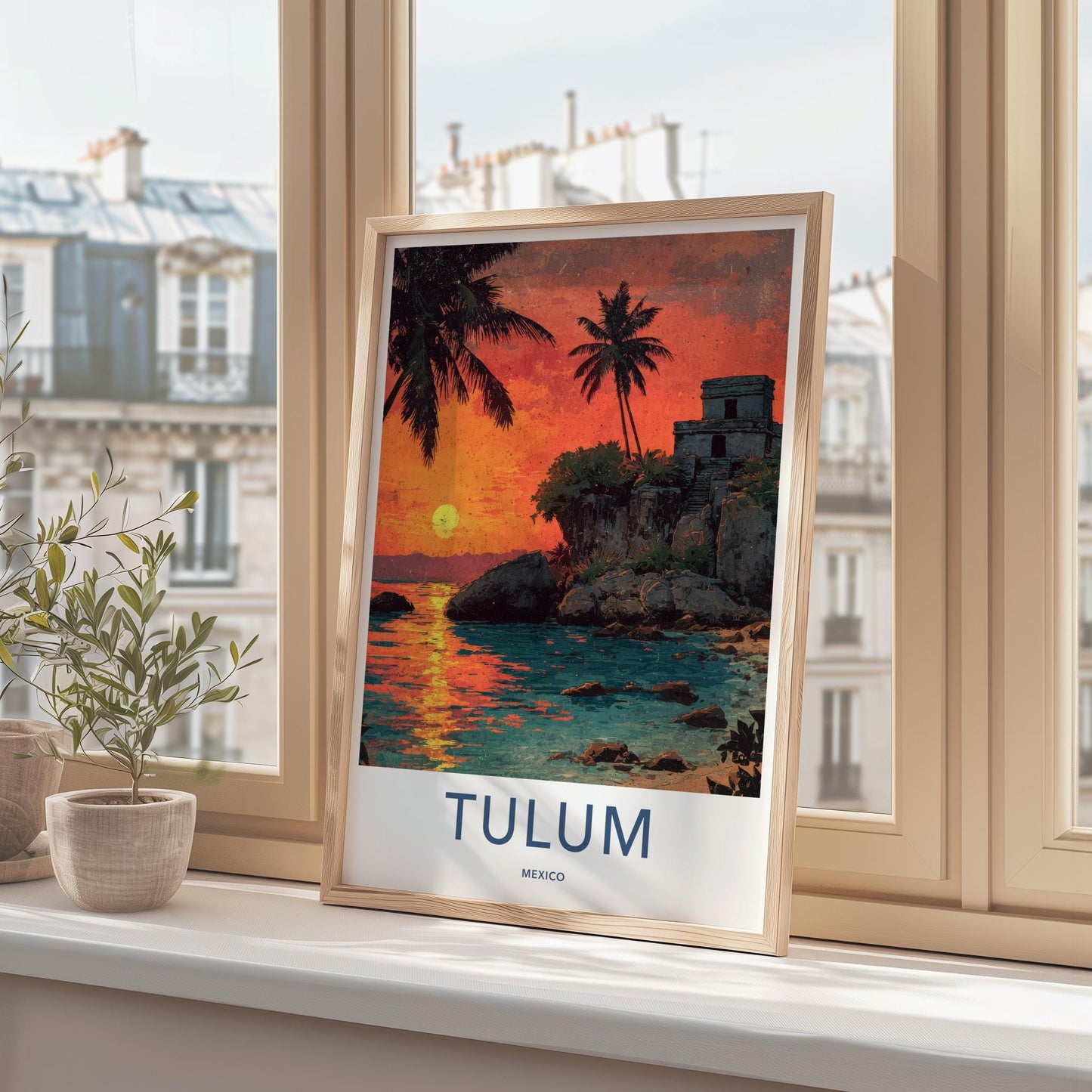 Tulum Poster - Mexico Travel Art - Tropical Ruins Sunset Wall Decor