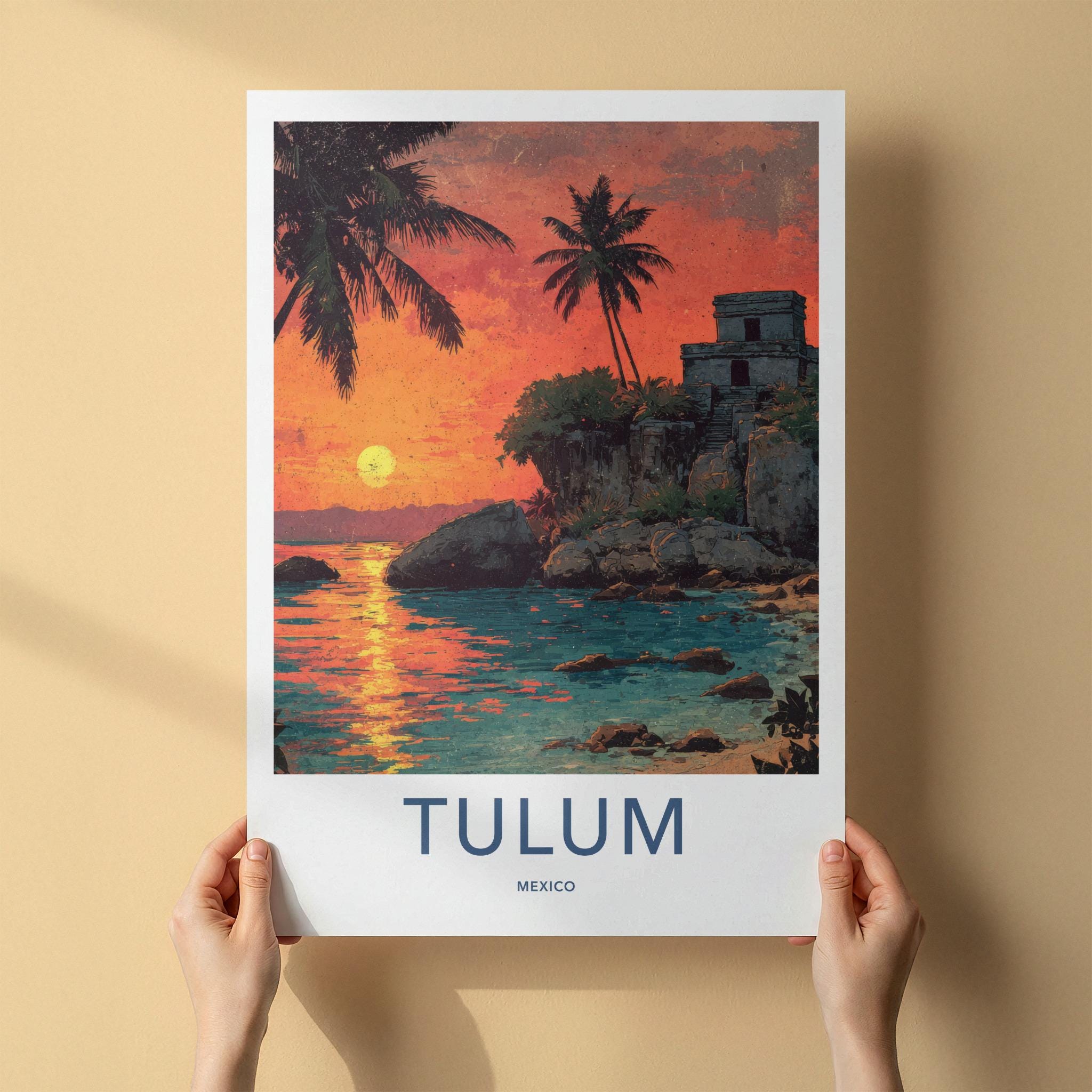 Tulum Poster - Mexico Travel Art - Tropical Ruins Sunset Wall Decor