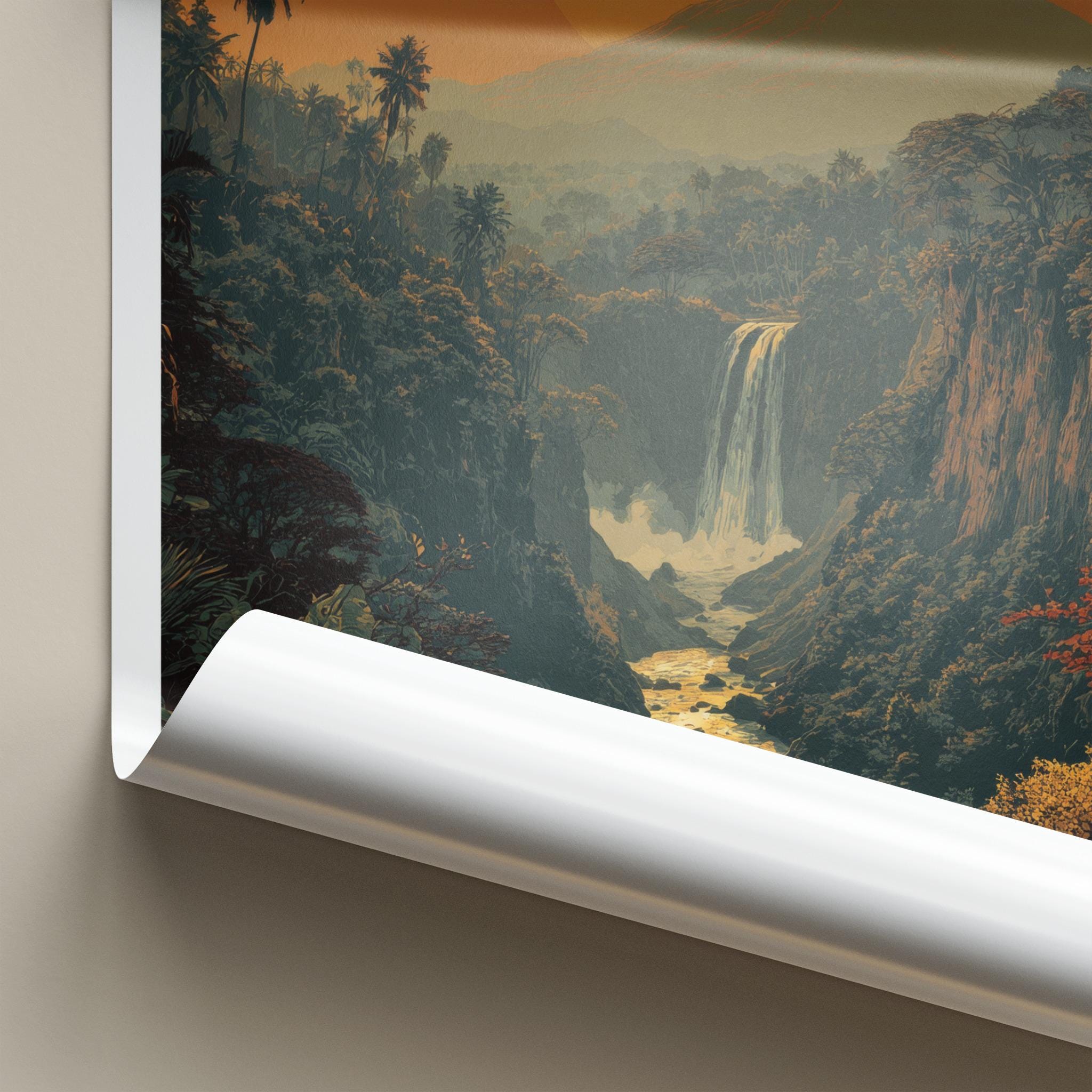 Tumpak Sewu Poster - Indonesia Travel Art - Jungle Waterfall Gorge Gallery Art