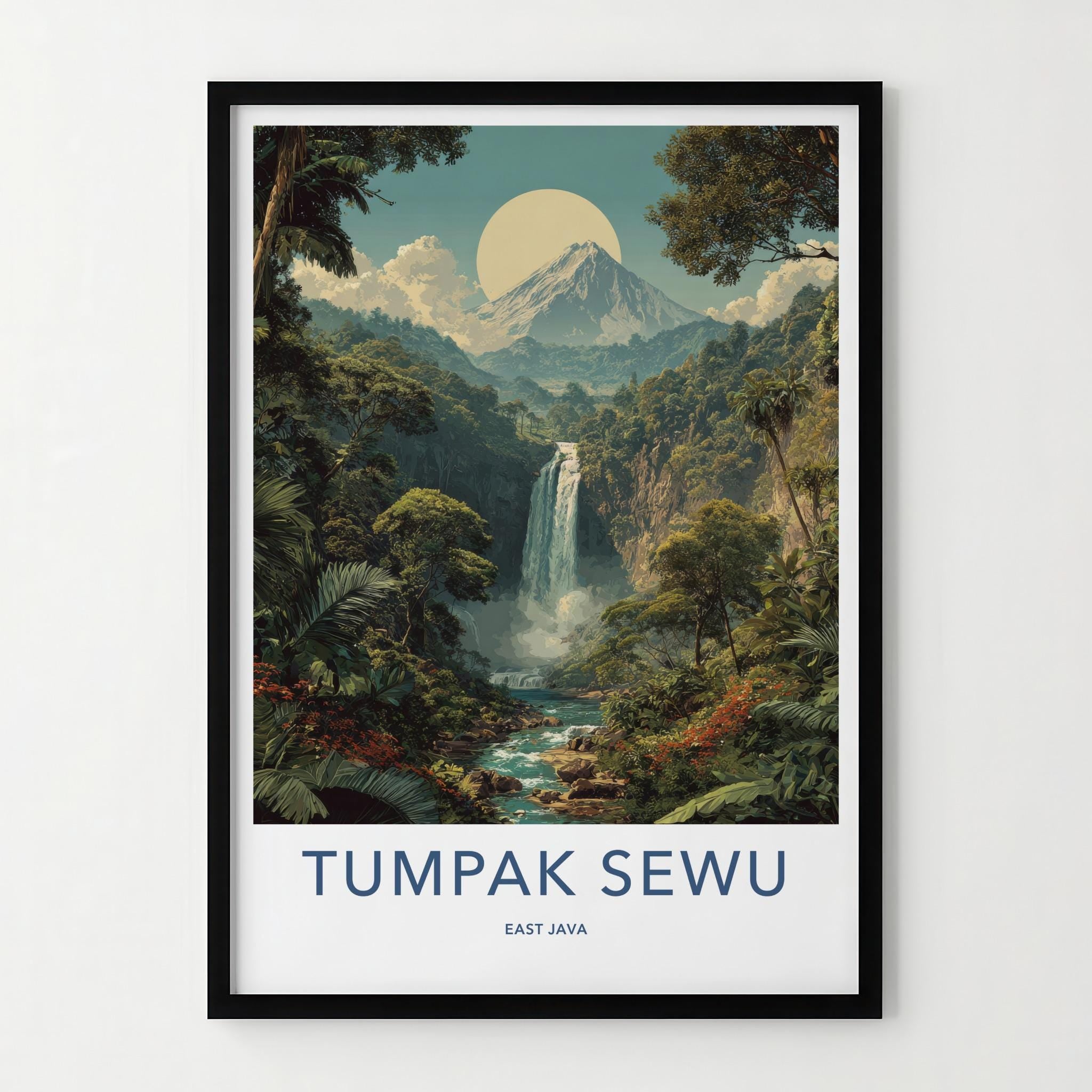 Tumpak Sewu Poster - Indonesia Travel Art - Jungle Waterfall Mountain Home Decor