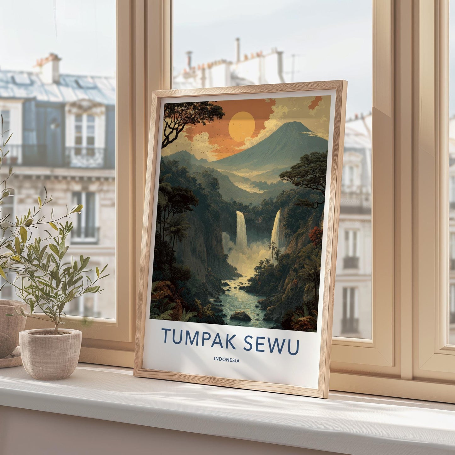 Tumpak Sewu Poster - Indonesia Travel Art - Majestic Tropical Falls Home Decor