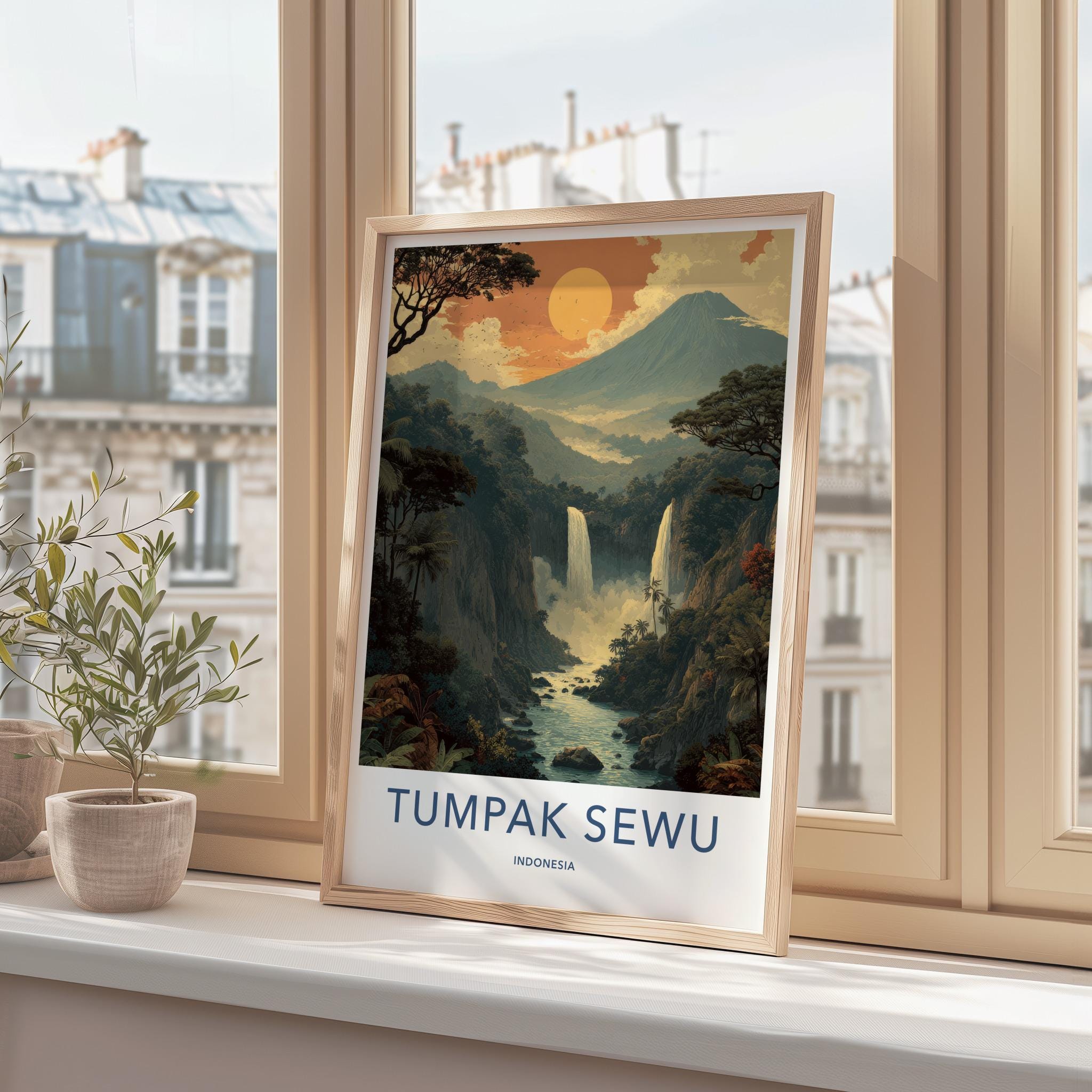 Tumpak Sewu Poster - Indonesia Travel Art - Majestic Tropical Falls Home Decor