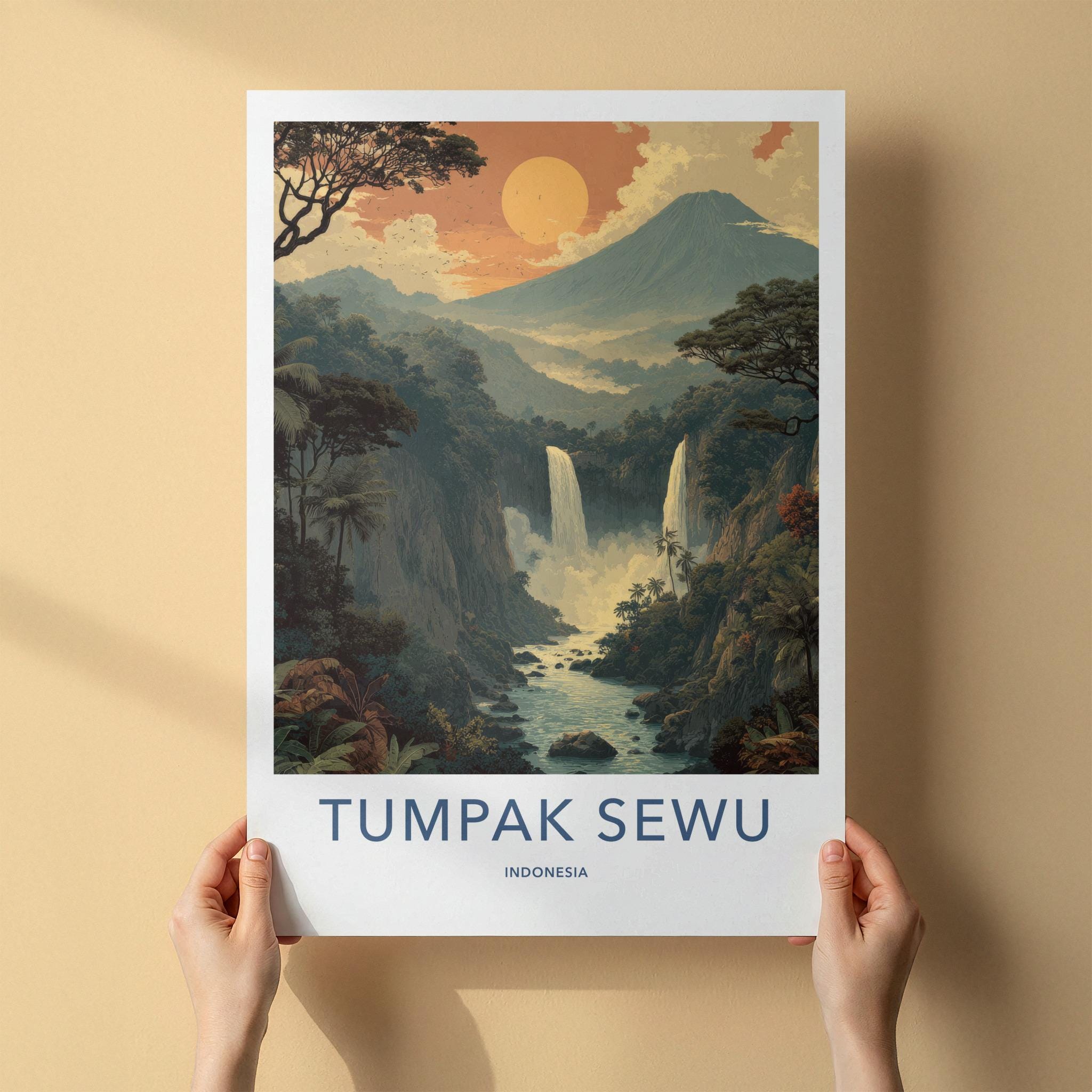 Tumpak Sewu Poster - Indonesia Travel Art - Majestic Tropical Falls Home Decor