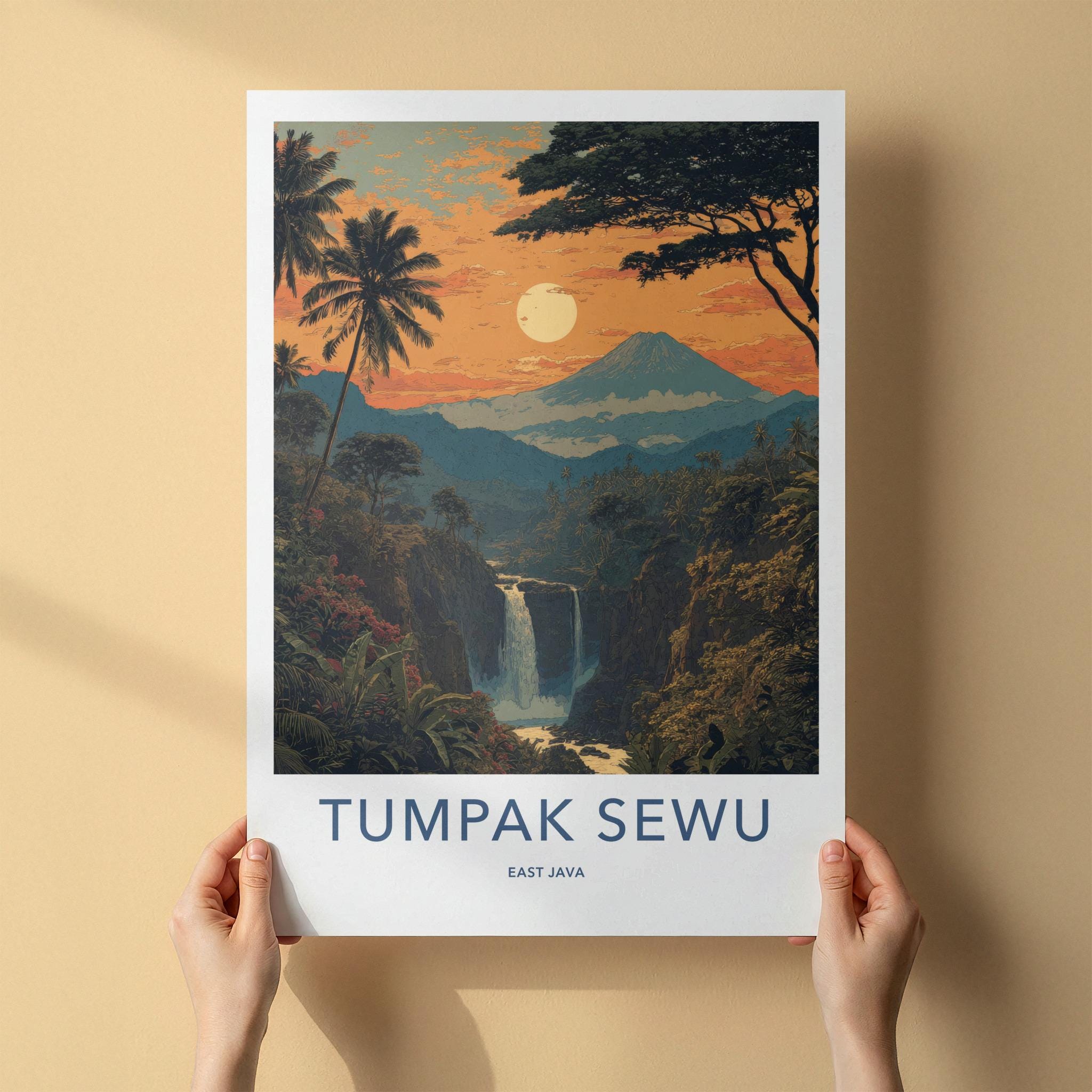 Tumpak Sewu Poster - Indonesia Wall Art - Tropical Waterfall Vista Home Decor