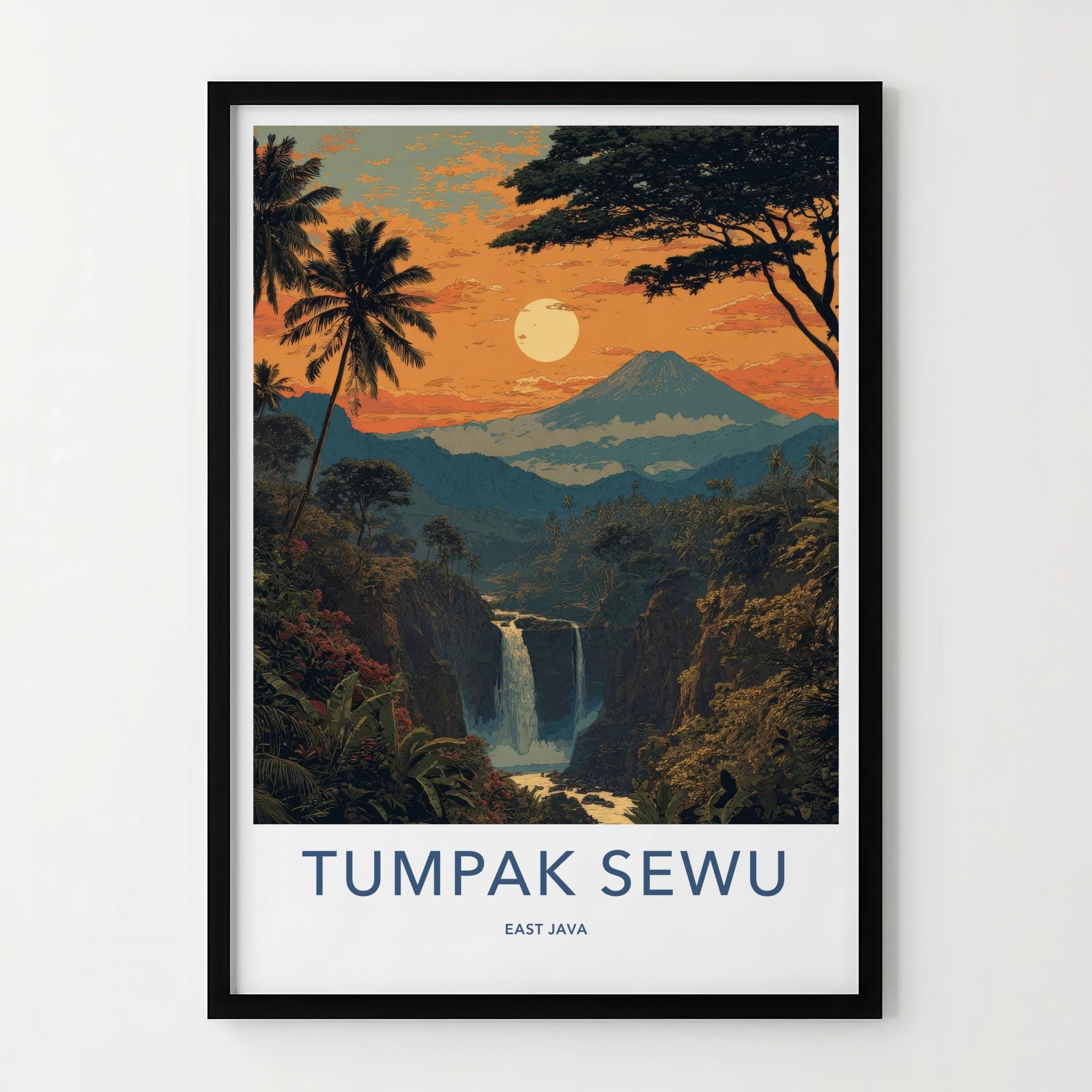 Tumpak Sewu Poster - Indonesia Wall Art - Tropical Waterfall Vista Home Decor
