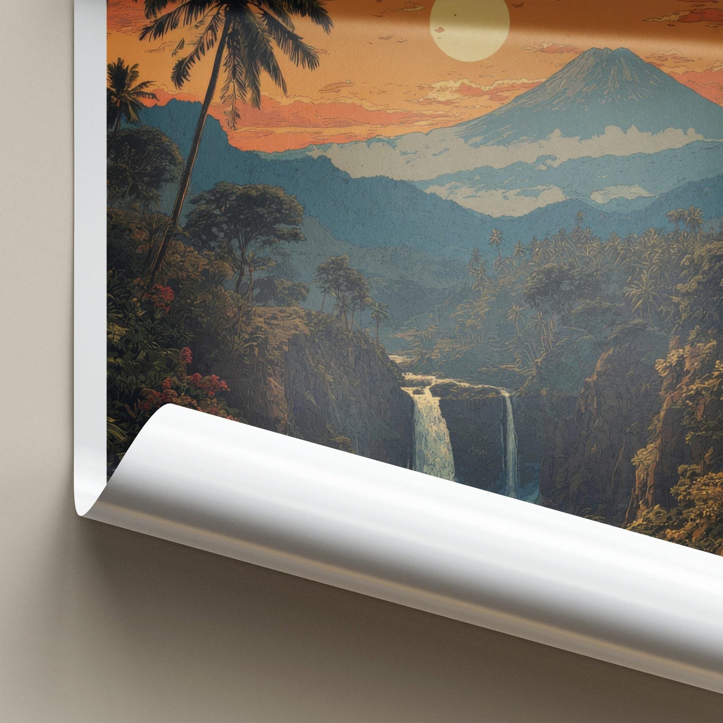 Tumpak Sewu Poster - Indonesia Wall Art - Tropical Waterfall Vista Home Decor