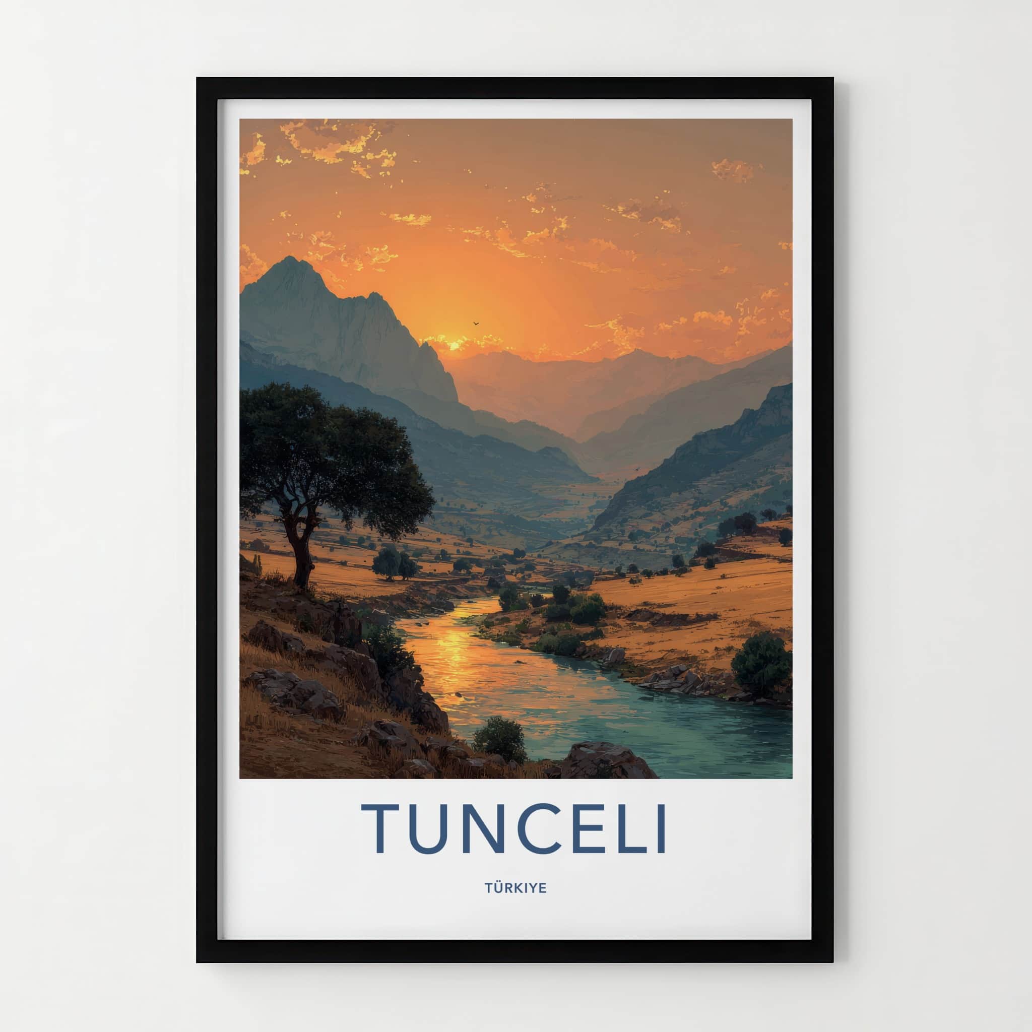Tunceli Poster - Turkiye Travel Art - Golden River Sunset Home Decor