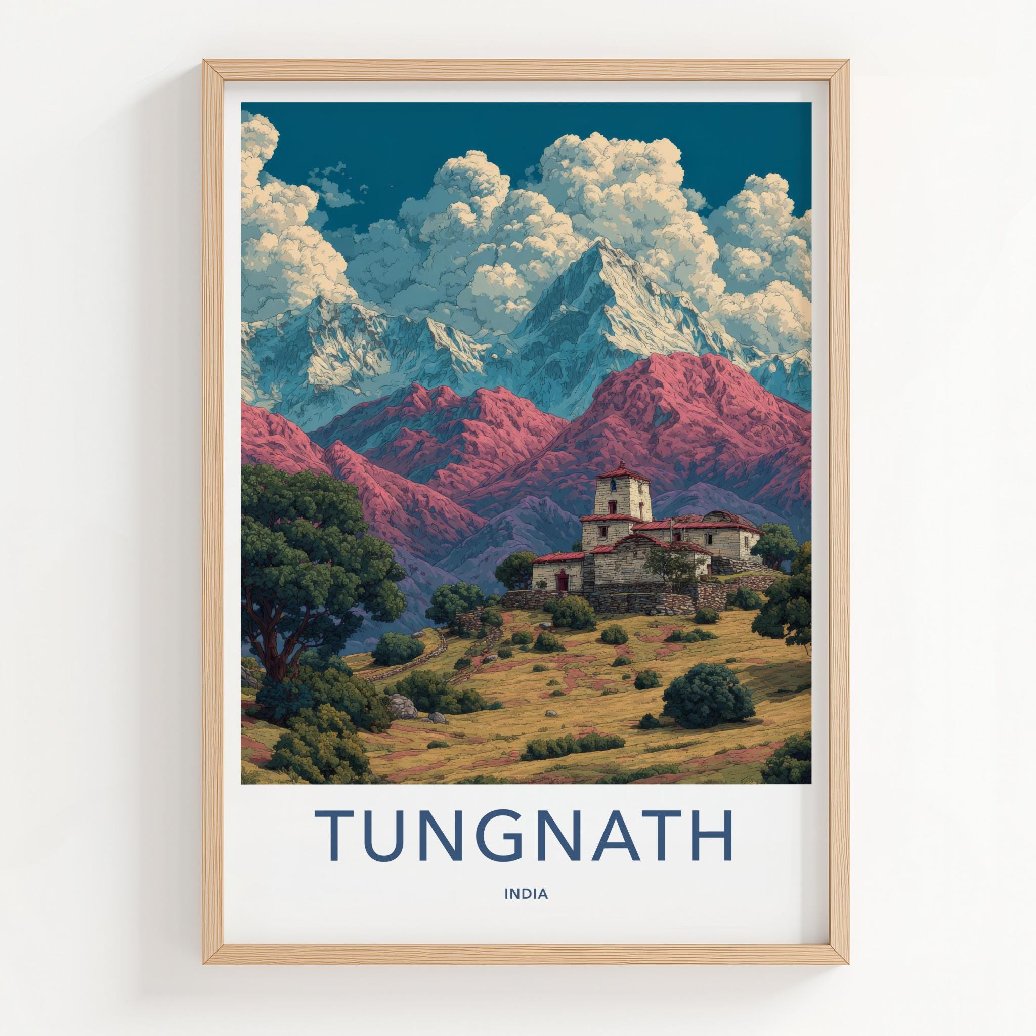 Tungnath Poster - India Travel Art - Uttarakhand Ancient Temple Peaks Wall Decor