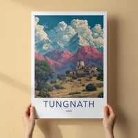 Tungnath Poster - India Travel Art - Uttarakhand Ancient Temple Peaks Wall Decor