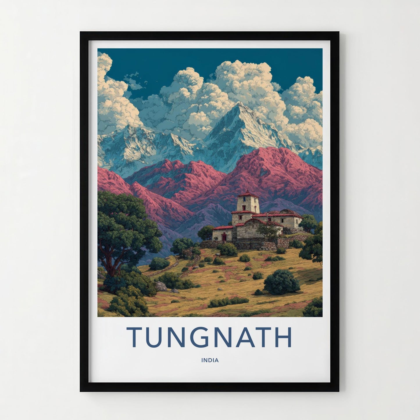Tungnath Poster - India Travel Art - Uttarakhand Ancient Temple Peaks Wall Decor