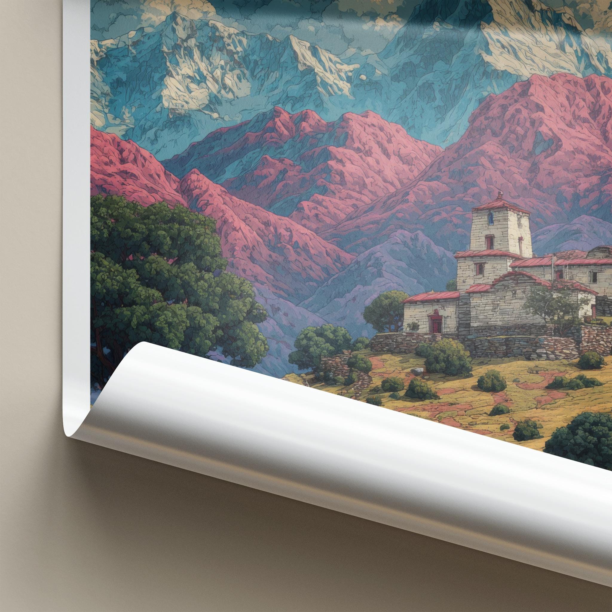 Tungnath Poster - India Travel Art - Uttarakhand Ancient Temple Peaks Wall Decor