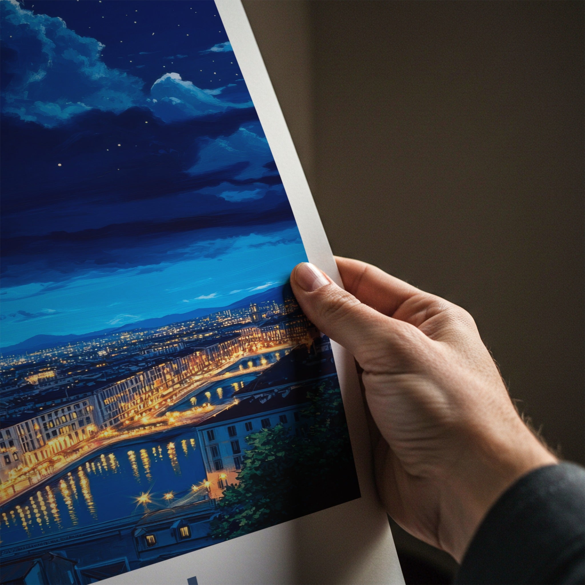 Turin Poster - Italy Travel Art - Reflected City Lights Home Decor