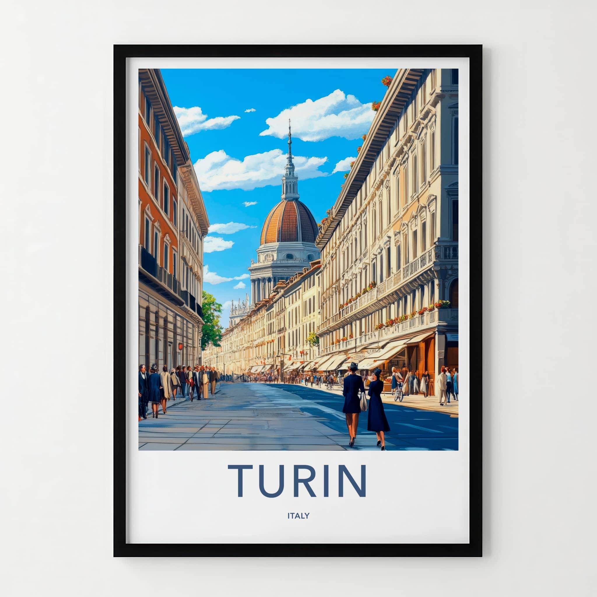 Turin Poster - Italy Travel Print - Historic City Street Framed Decor