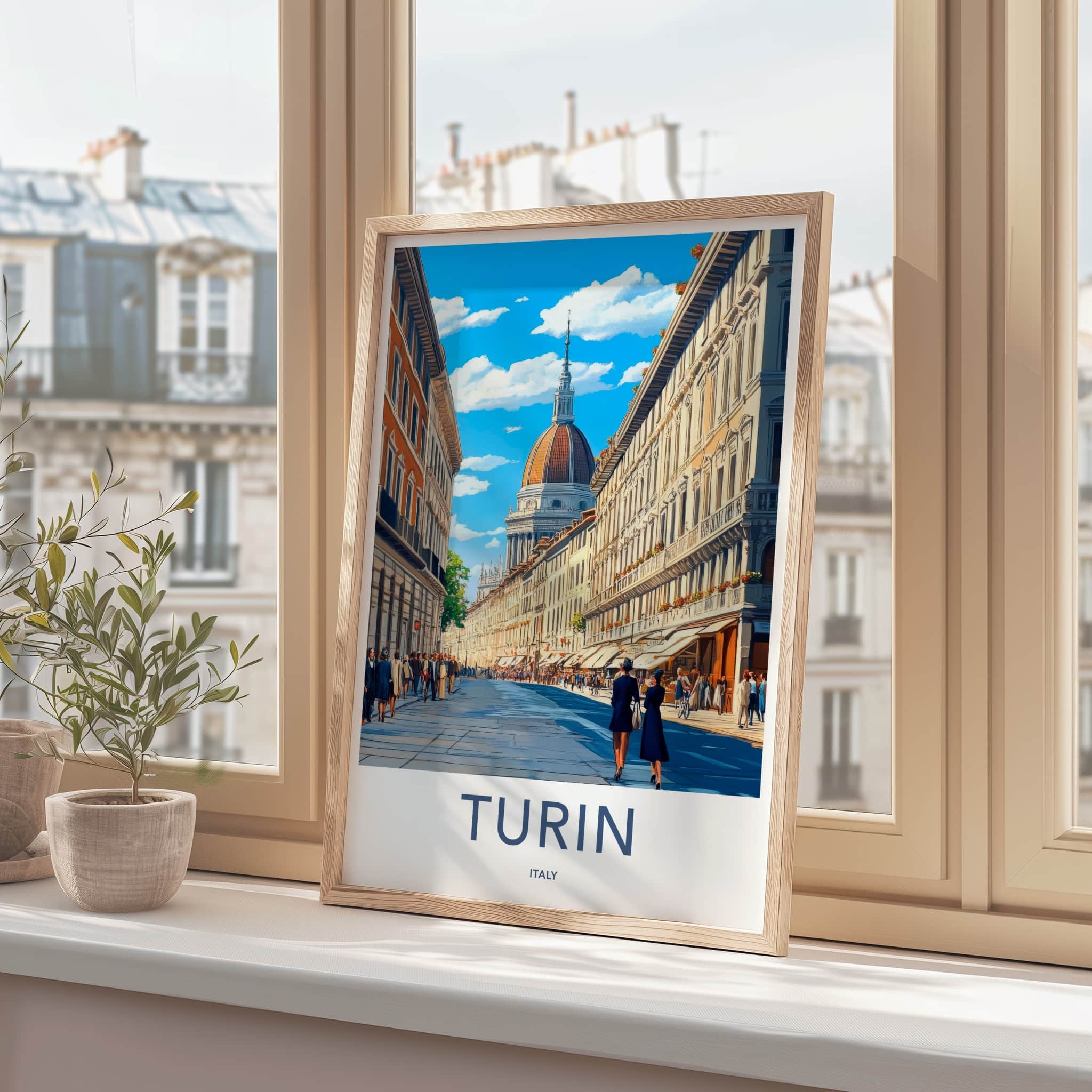 Turin Poster - Italy Travel Print - Historic City Street Framed Decor