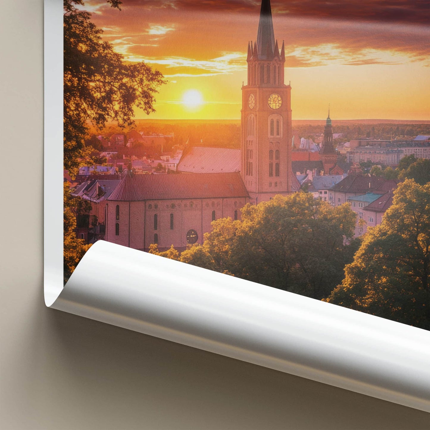 Turku Poster - Finland Travel Art - Dramatic Church Sunset Home Decor