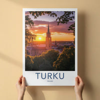 Turku Poster - Finland Travel Art - Dramatic Church Sunset Home Decor