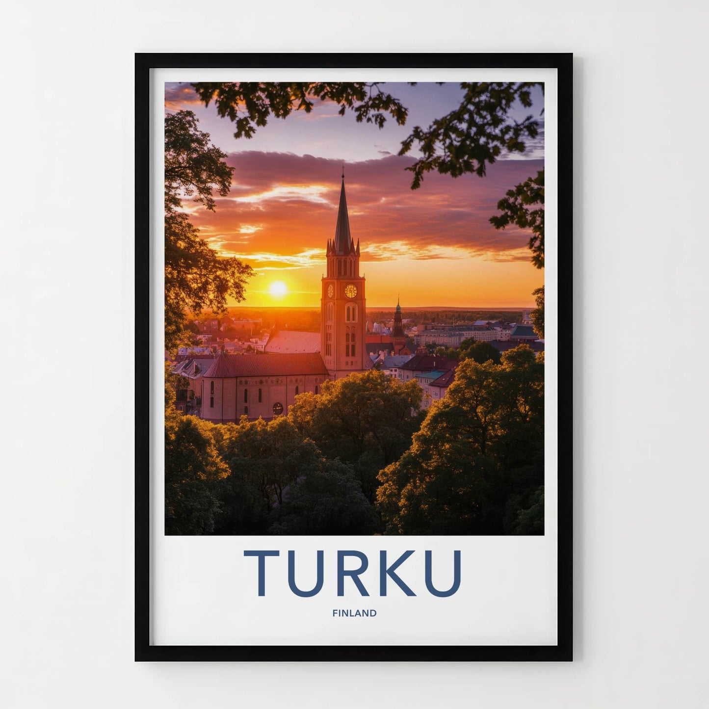Turku Poster - Finland Travel Art - Dramatic Church Sunset Home Decor