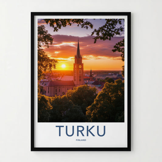 Turku Poster - Finland Travel Art - Dramatic Church Sunset Home Decor