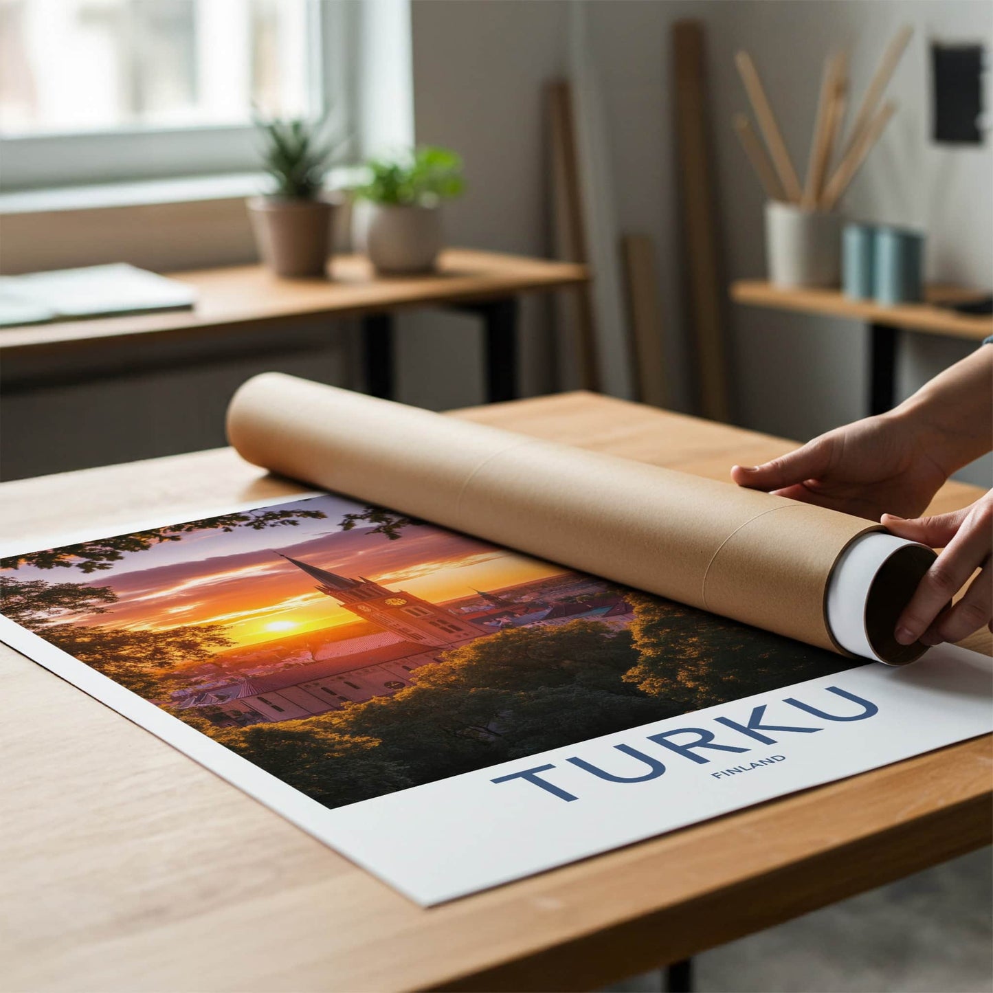 Turku Poster - Finland Travel Art - Dramatic Church Sunset Home Decor