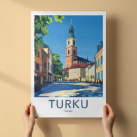 Turku Poster - Finland Travel Art - Historic Church Tower Home Decor
