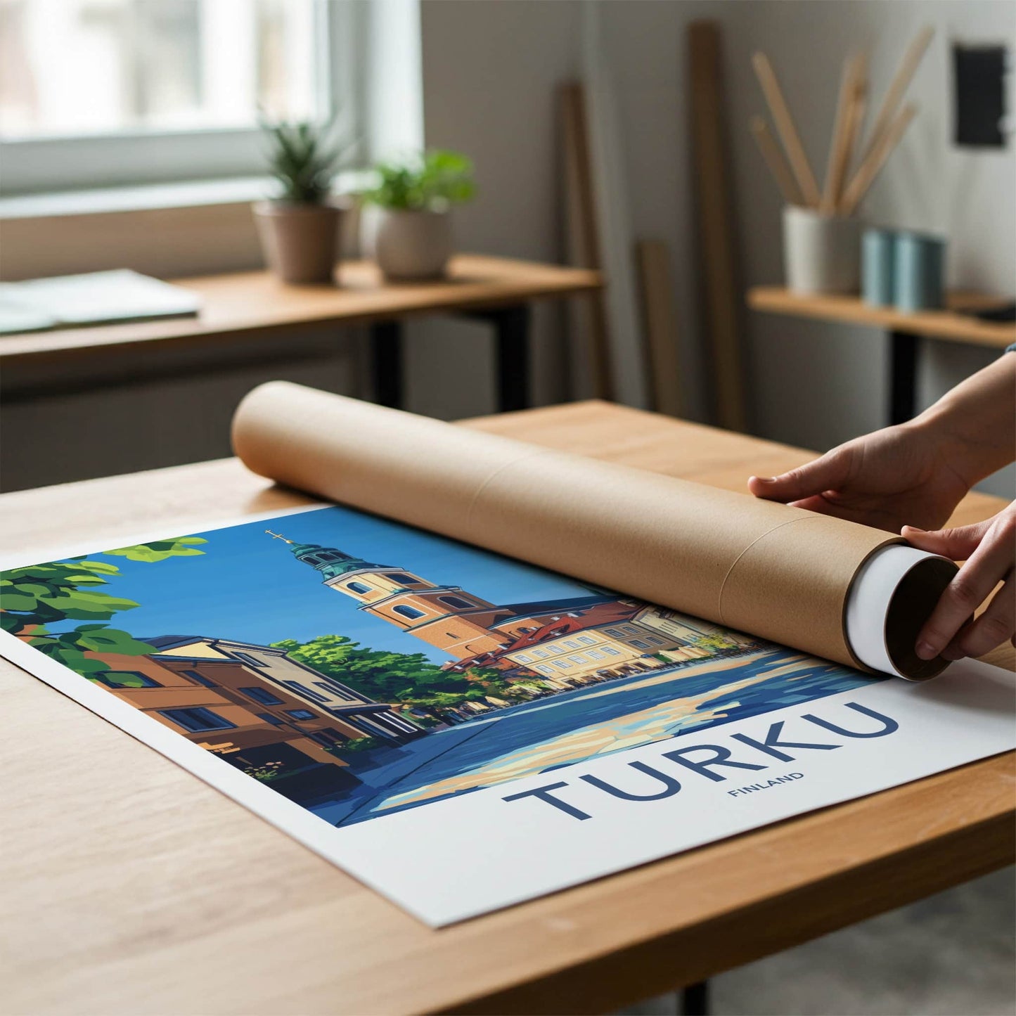 Turku Poster - Finland Travel Art - Historic Church Tower Home Decor