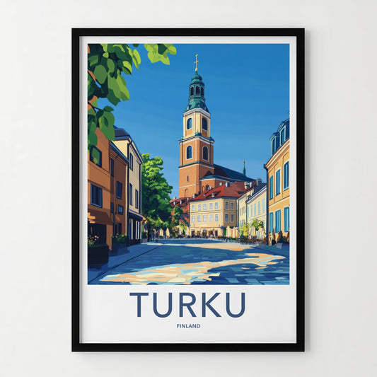 Turku Poster - Finland Travel Art - Historic Church Tower Home Decor