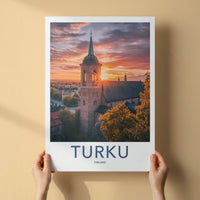 Turku Poster - Finland Travel Art - Radiant Church Sunset Home Decor