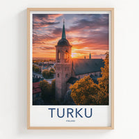 Turku Poster - Finland Travel Art - Radiant Church Sunset Home Decor