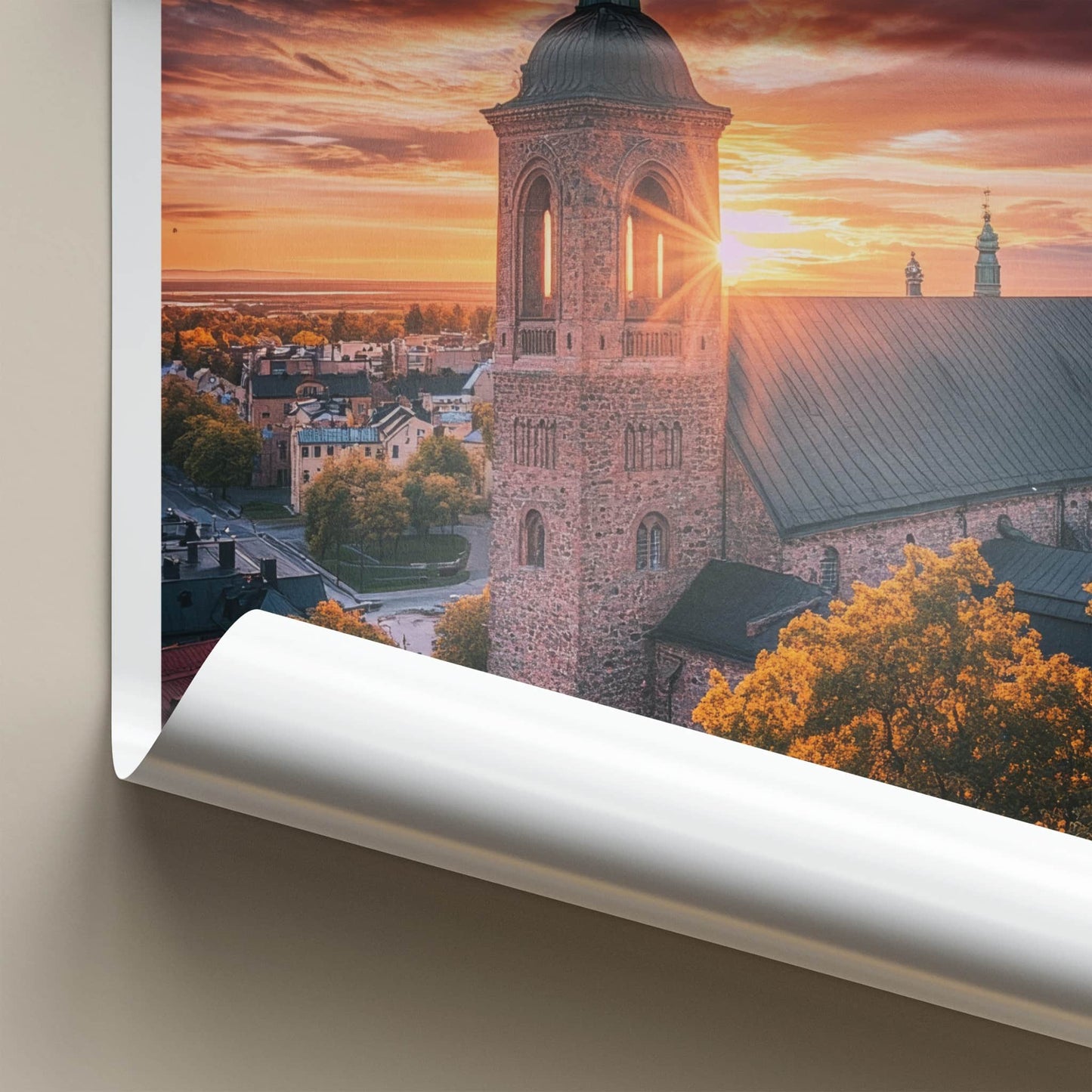 Turku Poster - Finland Travel Art - Radiant Church Sunset Home Decor
