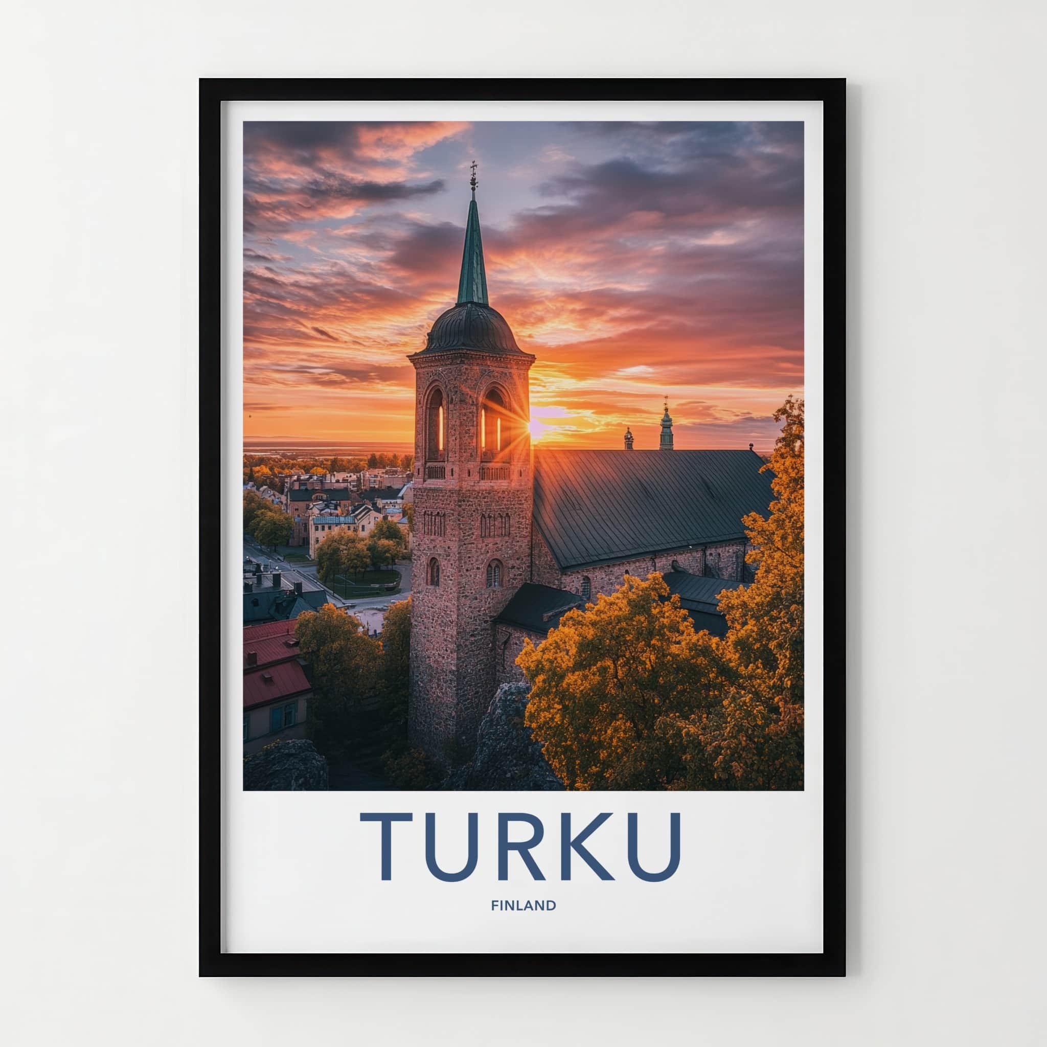 Turku Poster - Finland Travel Art - Radiant Church Sunset Home Decor