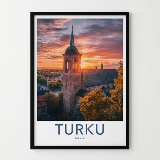Turku Poster - Finland Travel Art - Radiant Church Sunset Home Decor