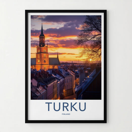 Turku Poster - Finland Travel Art - Vibrant Sunset Cityscape Home Decor