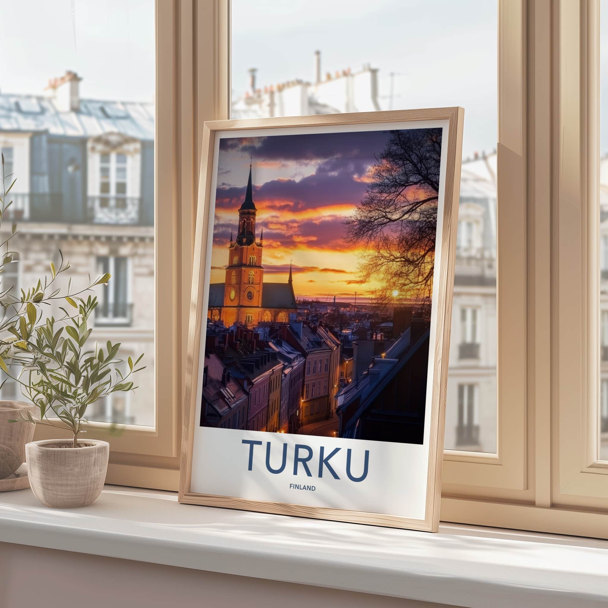 Turku Poster - Finland Travel Art - Vibrant Sunset Cityscape Home Decor