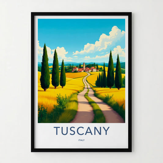 Tuscany Poster - Italy Travel Art - Golden Field Road Home Decor