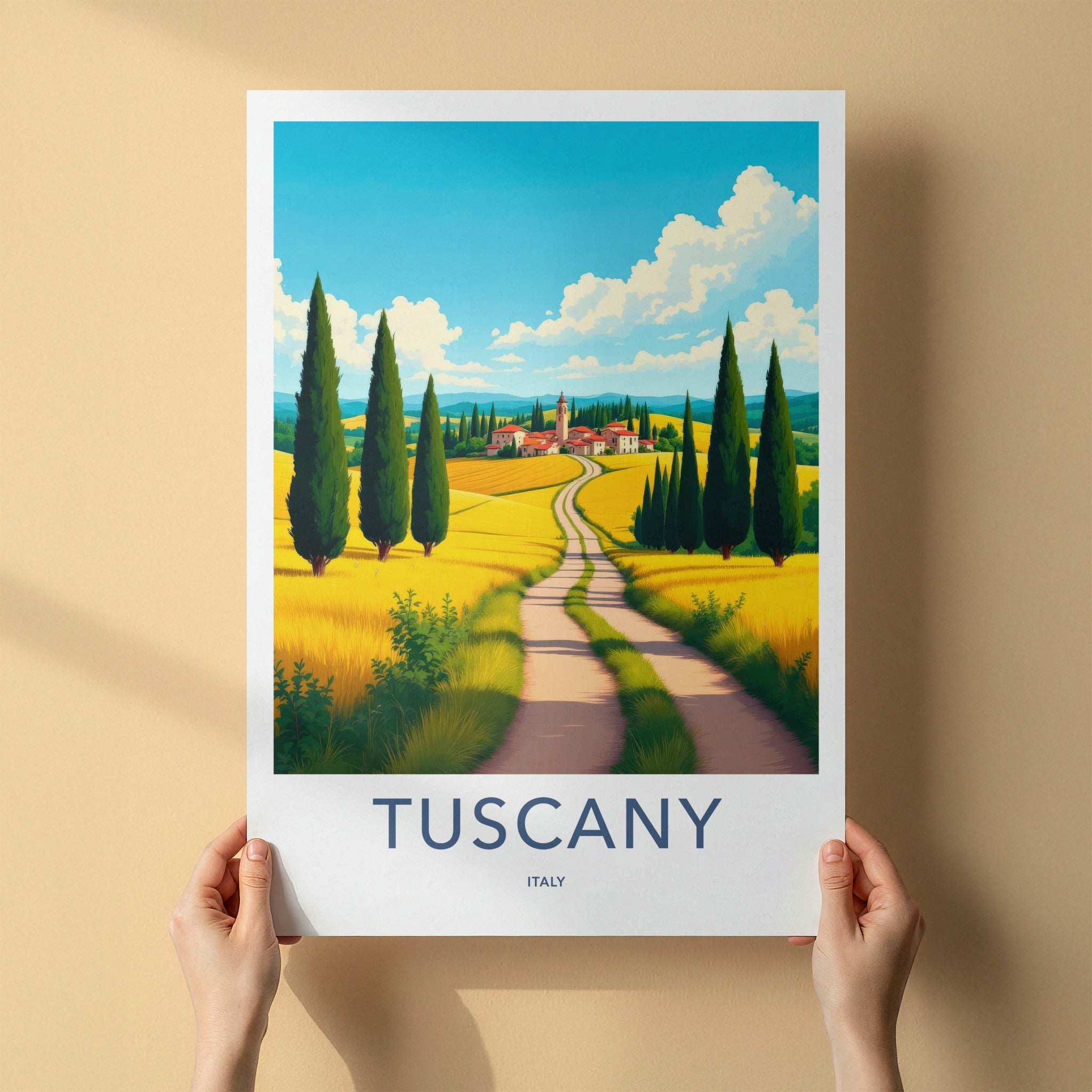 Tuscany Poster - Italy Travel Art - Golden Field Road Home Decor