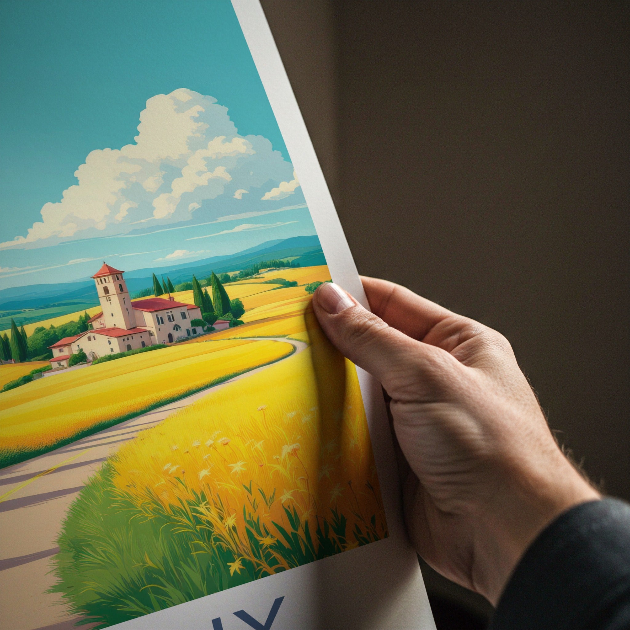 Tuscany Poster - Italy Travel Art - Yellow Field Villa Home Decor