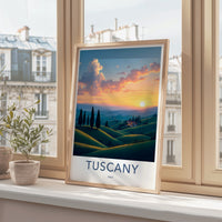 Tuscany Poster - Italy Wall Art - Rolling hills sunset Home Decor