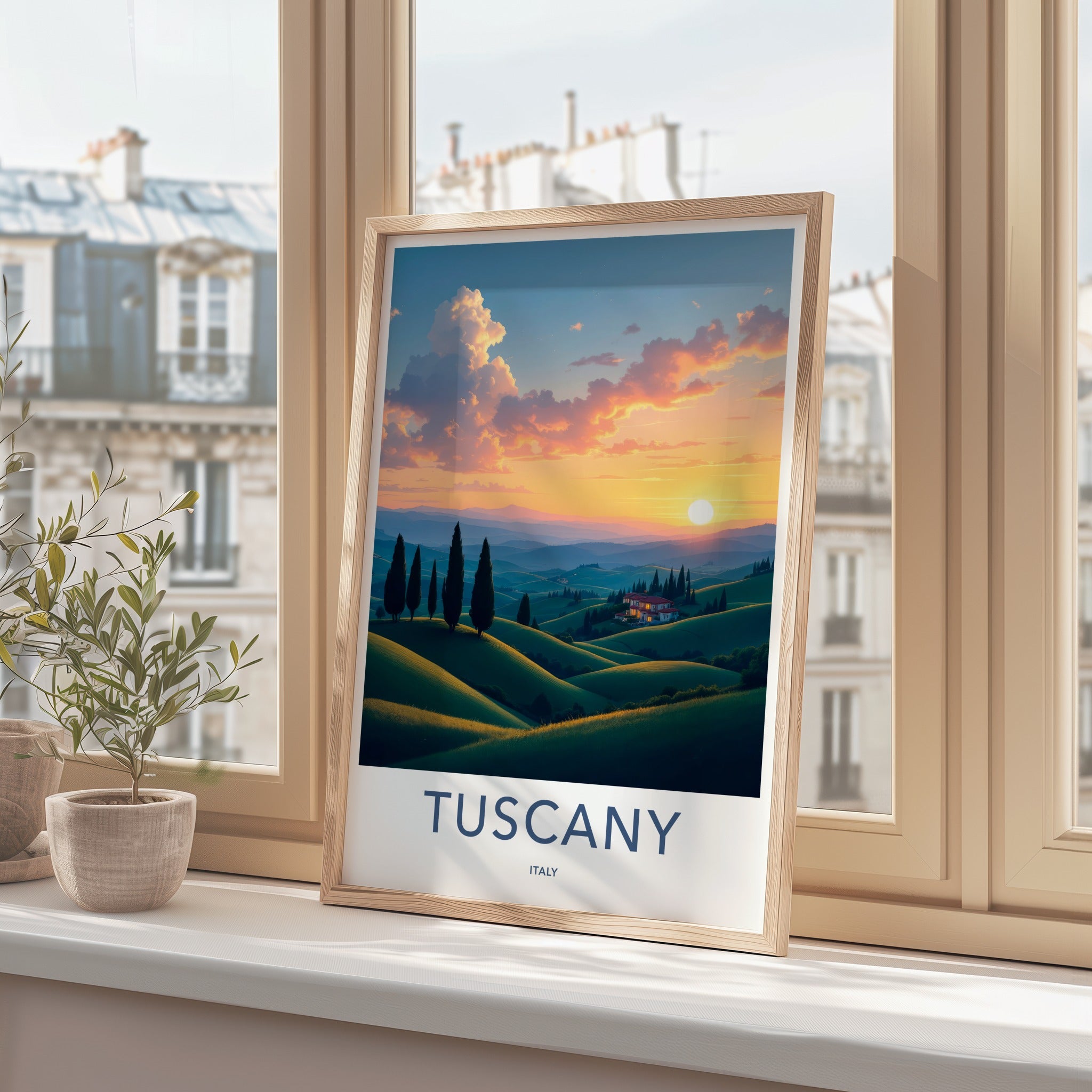 Tuscany Poster - Italy Wall Art - Rolling hills sunset Home Decor