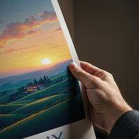 Tuscany Poster - Italy Wall Art - Rolling hills sunset Home Decor