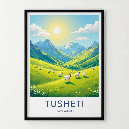Tusheti National Park Poster - Georgia Travel Print - Sunny Mountain Pasture Home Decor