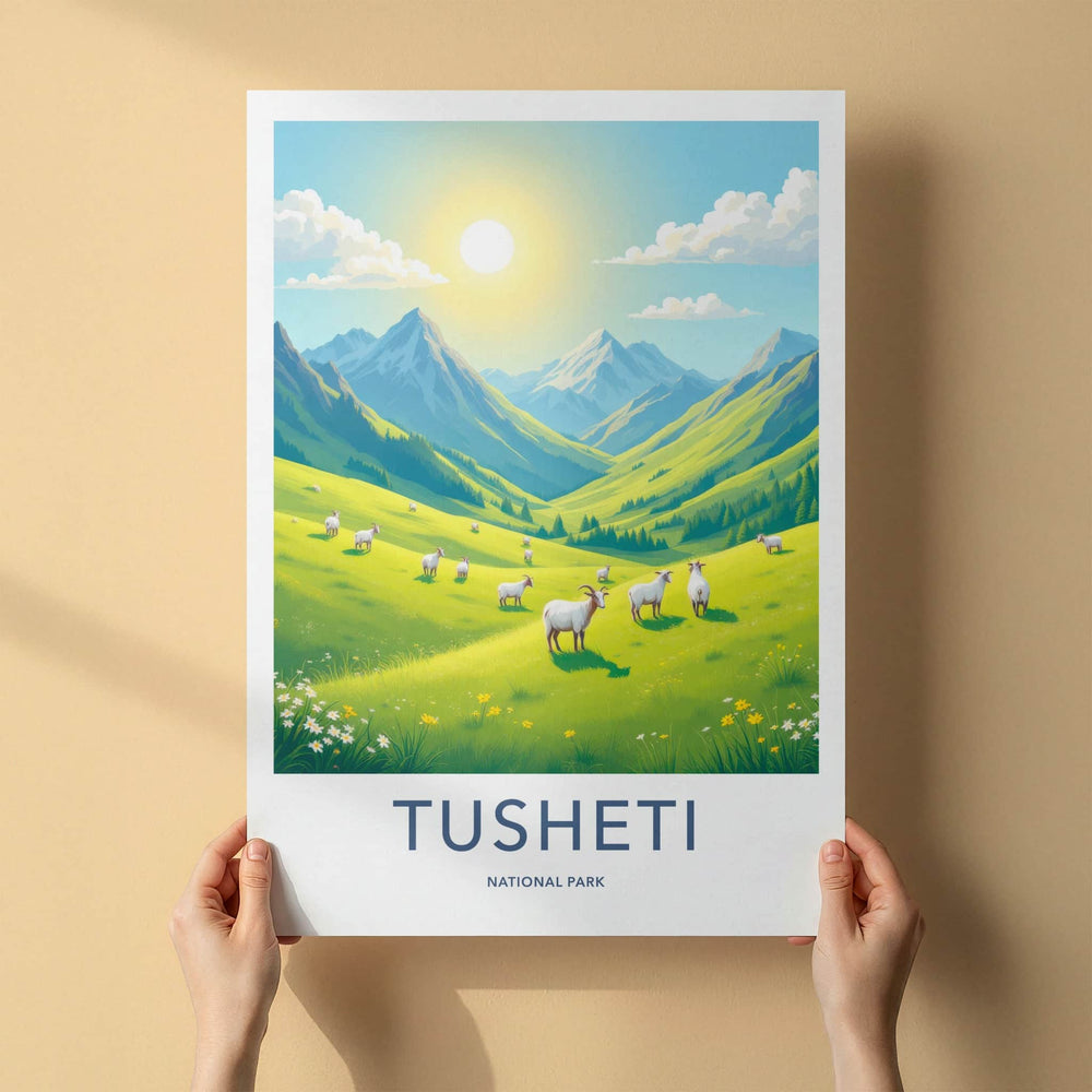 Tusheti National Park Poster - Georgia Travel Print - Sunny Mountain Pasture Home Decor