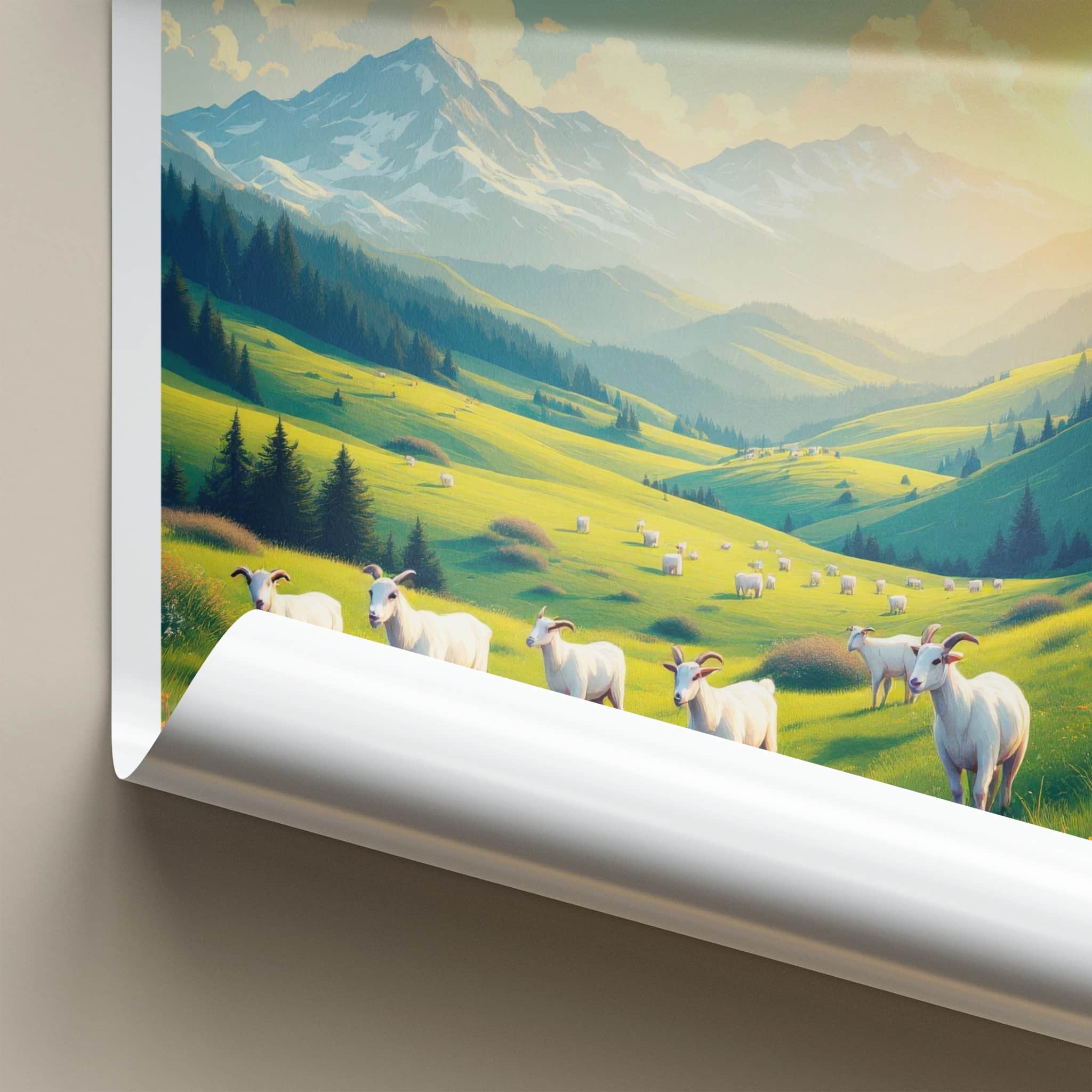 Tusheti Poster - Georgia Travel Art - Goats Grazing Hills Home Decor