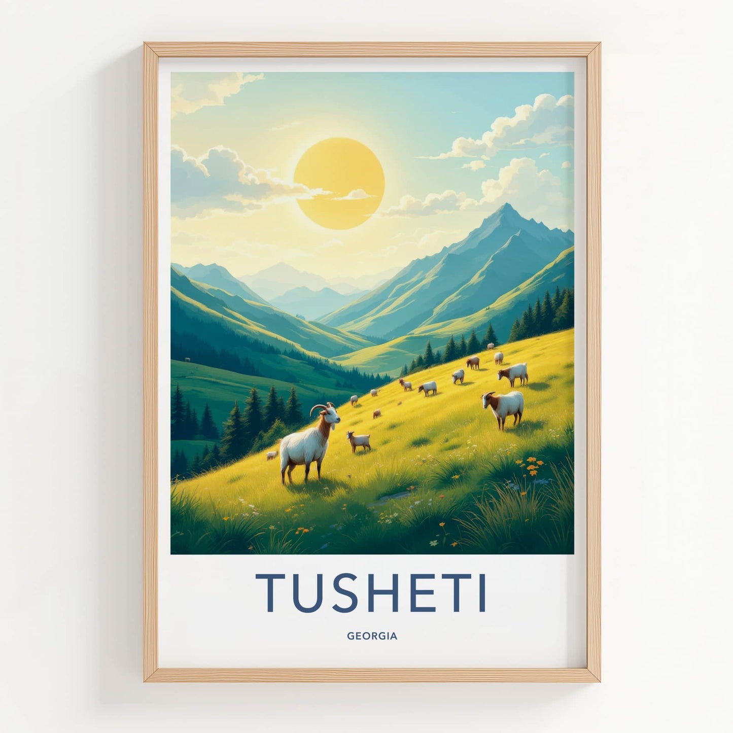 Tusheti Poster - Georgia Travel Art - Goats Sunny Hills Home Decor