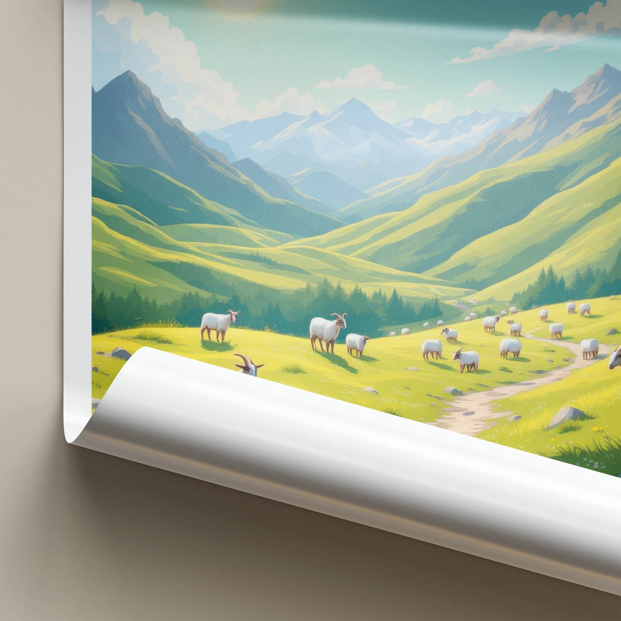 Tusheti Poster - Georgia Travel Art - Grazing Mountain Valley Home Decor