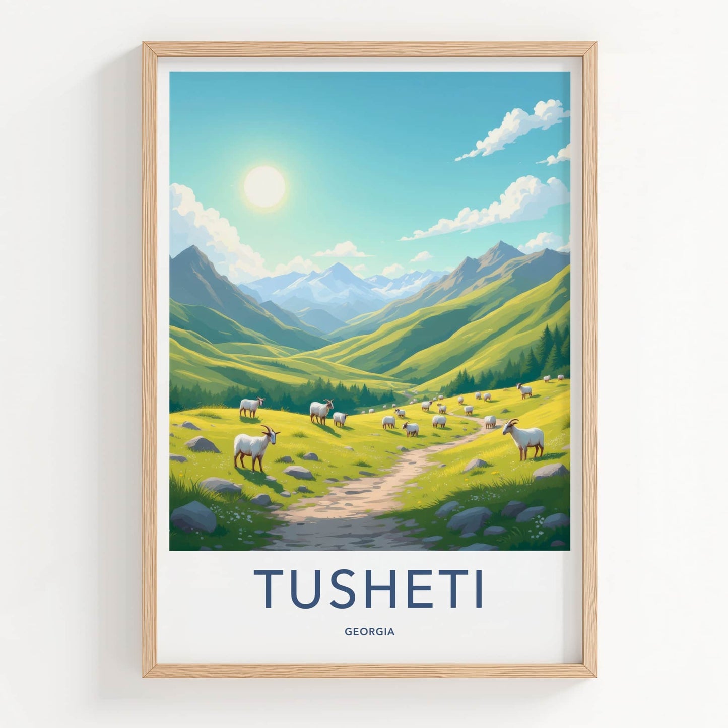 Tusheti Poster - Georgia Travel Art - Grazing Mountain Valley Home Decor