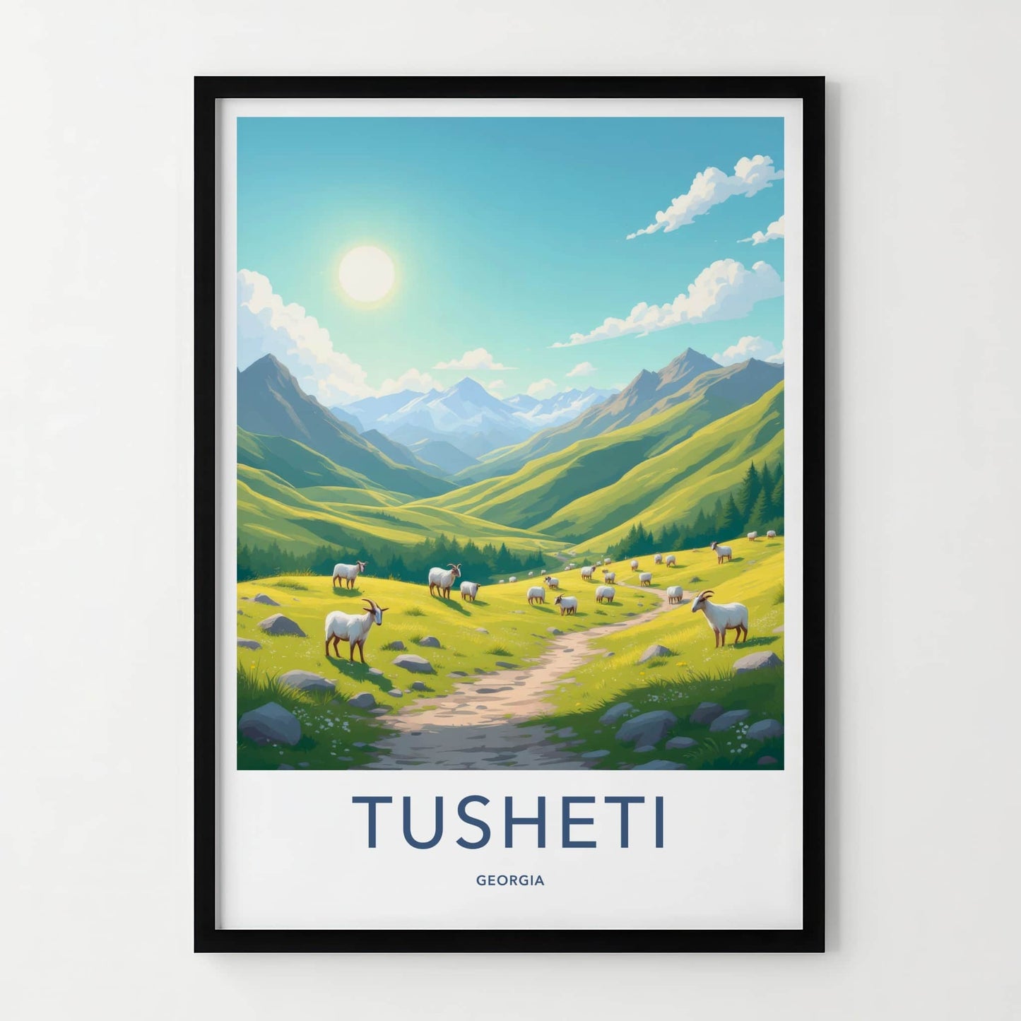 Tusheti Poster - Georgia Travel Art - Grazing Mountain Valley Home Decor